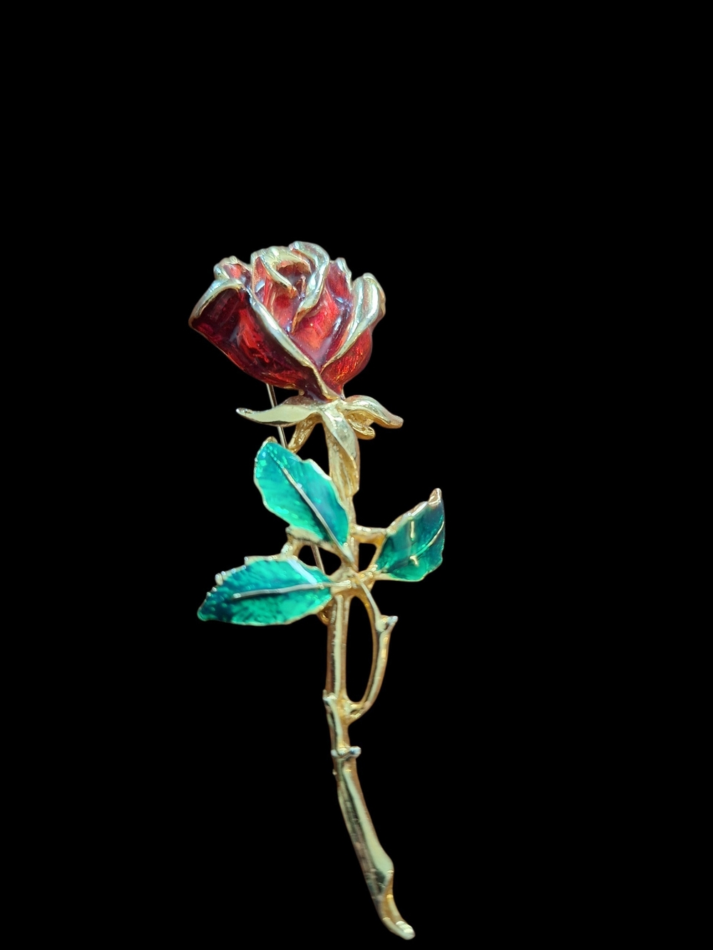 Rose Flower Brooch in Gold & Red